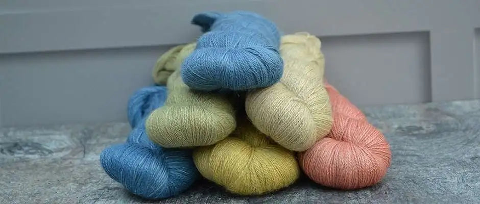 Lace Weight Yarn UK. Hand dyed yarns, dyed with natural dyes