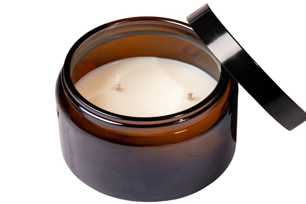 Apothecary style amber 3 wick soy wax candle