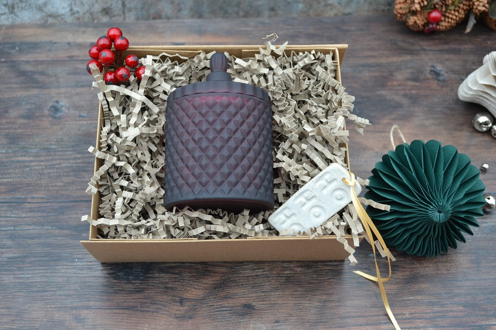 Candle Gift Set - Geo Cut Glass Candle Burgundy