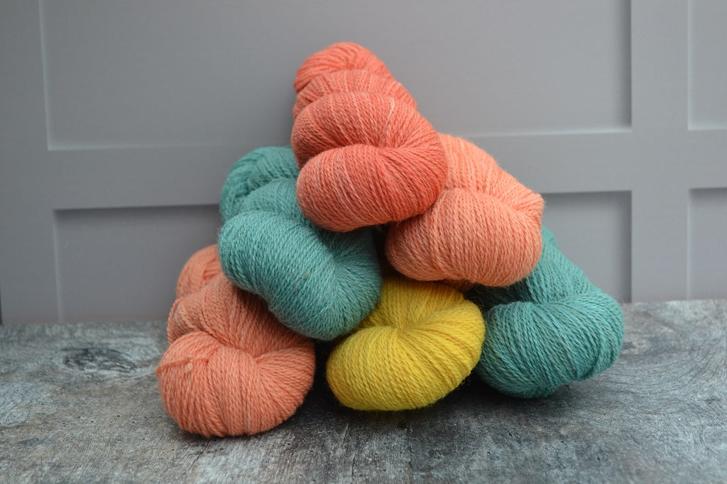 Hand dyed yarn, dyed with natural dyes. Lulworth Sock Yarn