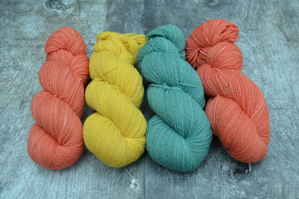 Hand dyed yarn, dyed with natural dyes. Lulworth Sock Yarn 1