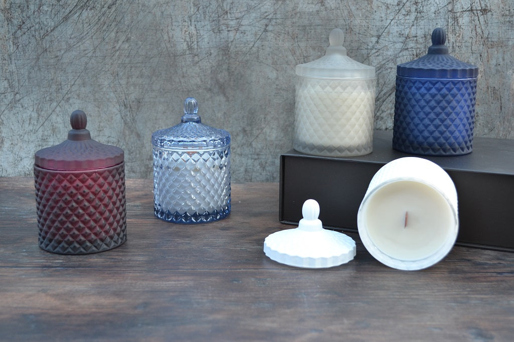 Hand poured soy wax candles - Geo cut glass luxury candles