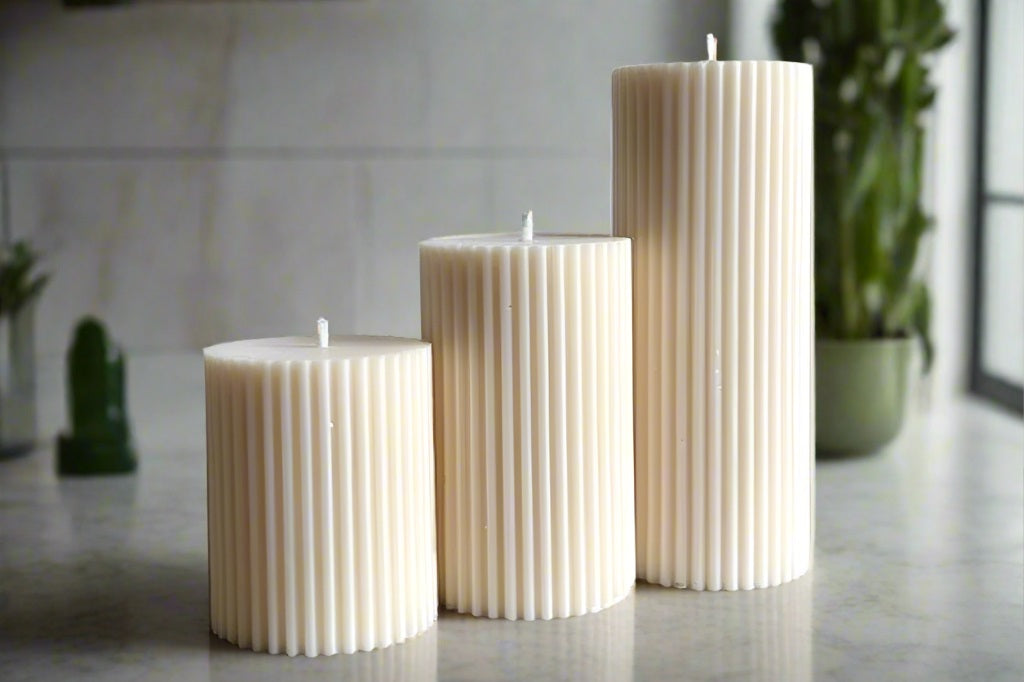 Hand poured pillar candles, ribbed design