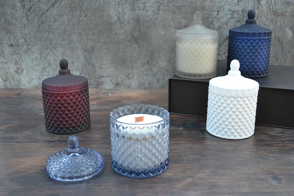 Hand poured Geo Cut Glass Candle in a choice of colours