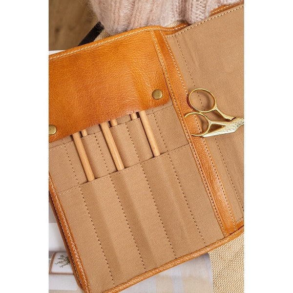 ReDesigned PROJECT 67 is a booklet style needle case. With several pages for different types of knitting needles. Burned tan 3