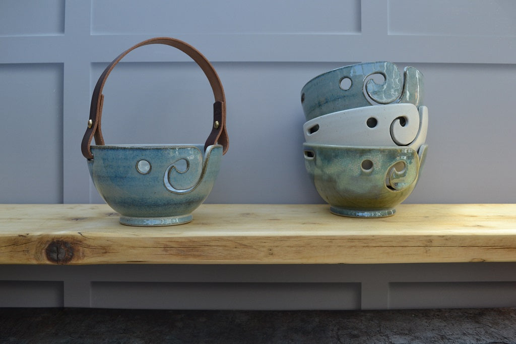 Yarn Bowls - Stoneware pottery with Round Base, Blue